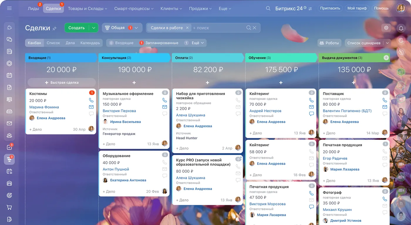Битрикс24: Канбан сделок CRM по стадиям воронки